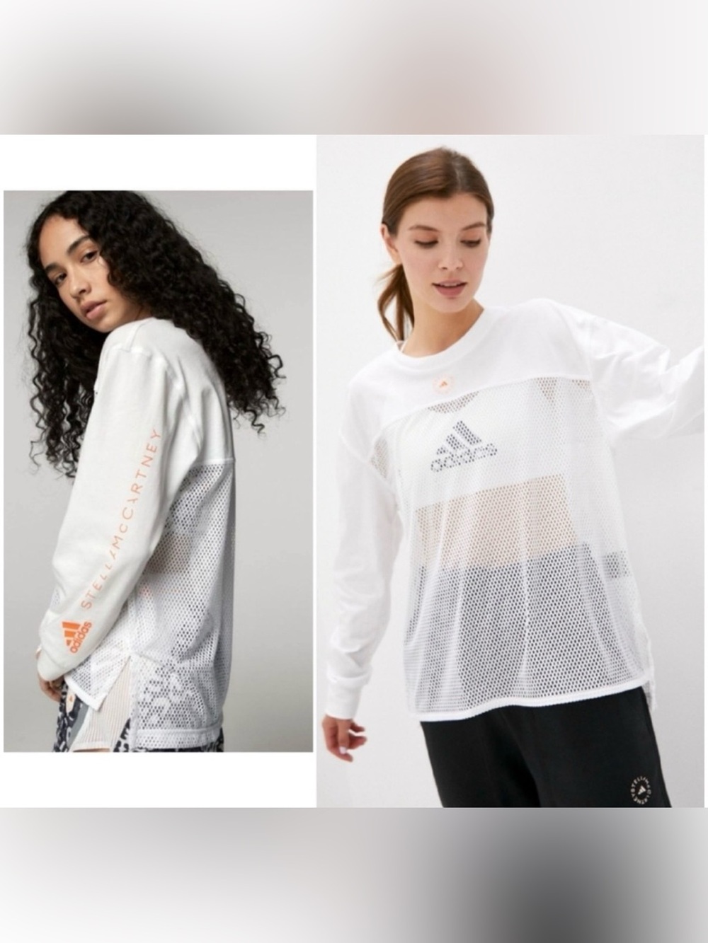 Stella McCartney x Adidas White Mesh Panel Long Sleeve Top Red Logo, Size 36